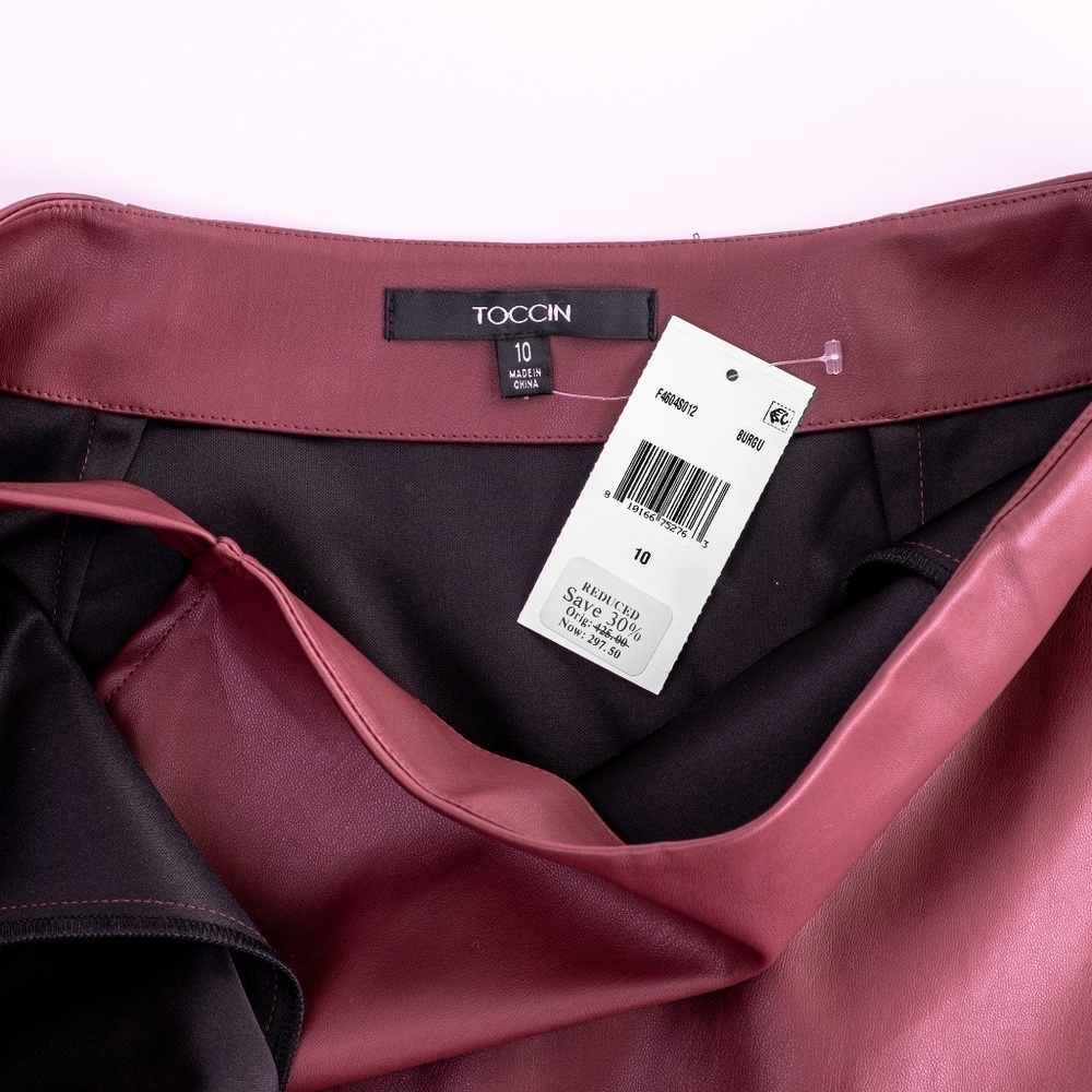 NWT TOCCIN Beatrice Wrap Midi Skirt Faux leather Burgundy $425 - Size 10 / L - Picture 3 of 10